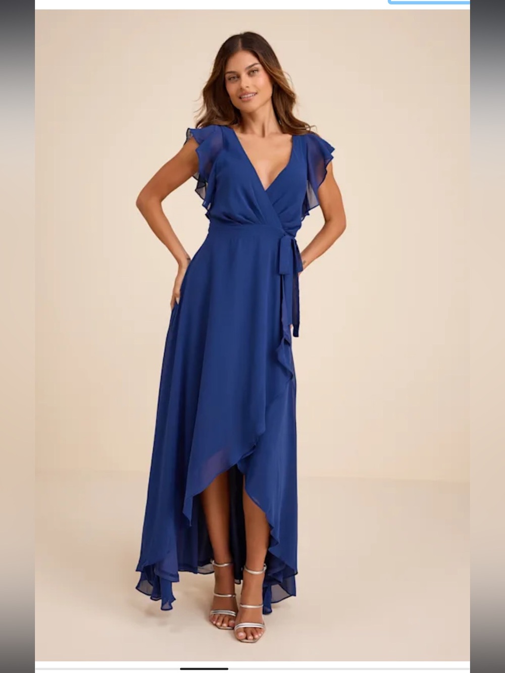 Ravishing Charm Blue Ruffled Wrap High-Low Maxi Dress